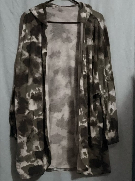 Cyrus Other - Cyrus Women's Large Olive Green Tie Dye Open Front Hooded Cardigan Duster Jacket